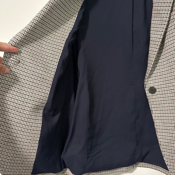 Theory Staple Houndstooth Eco Knit Brown Slim Fit Academia Preppy Blazer Sz 2 - Picture 2 of 8